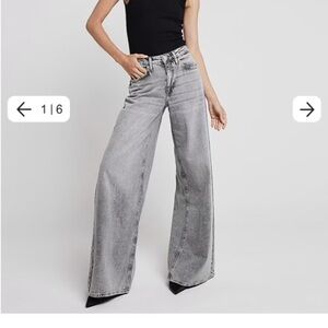 Grey Mid Rise Elastic Back Palazzo Jeans